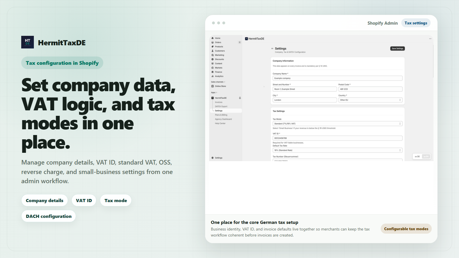 Tax configuration settings for German compliance